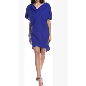 NEW Trina Turk Islet Dress XS Blue Cowl Neck Short Sleeve Mini Relaxed Fit Hi Lo